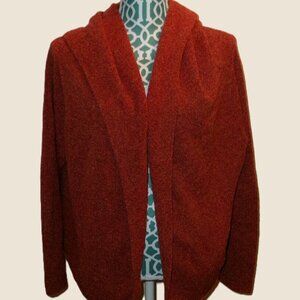 Eileen Fisher rust orange wool boho shawl hooded luxe lagenlook cardigan, 2x